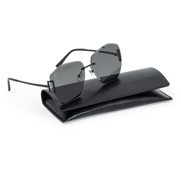 Black Stainless Steel Rimless Angular Sunglass UV Protected