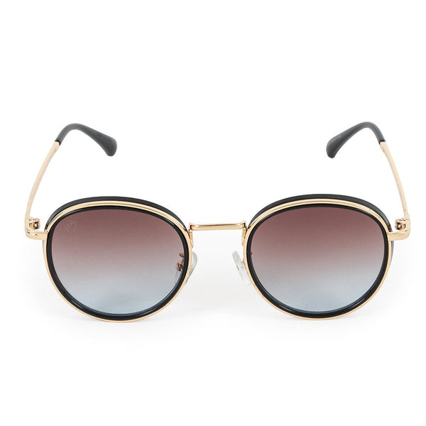 Golden & Black Round Metal Full Frame Sunglass UV Protected