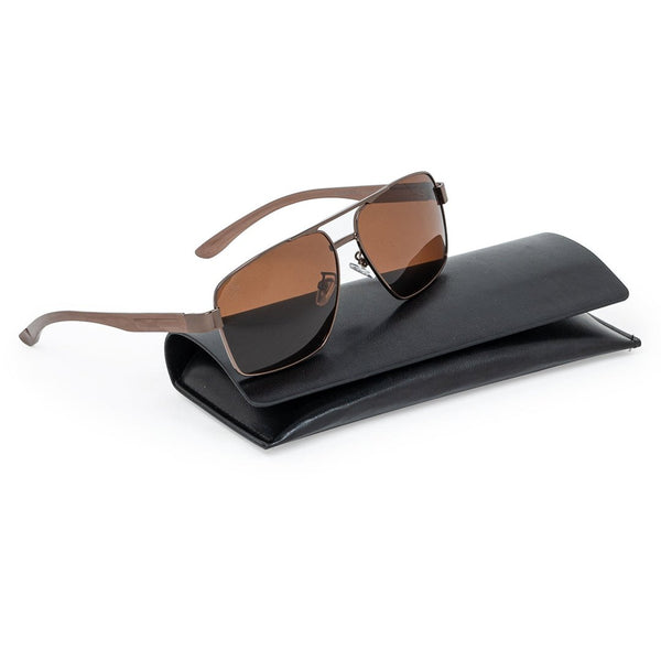 Brown Metal Sqaure Full Frame Sunglass UV Protected & Polarized