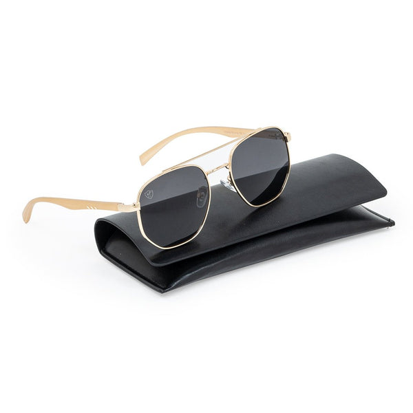 Golden Metal Full Frame Hexagon Sunglass UV Protected & Polarized