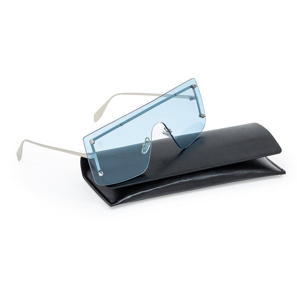 Blue Silver Rimless Big Square Sunglass UV Protected